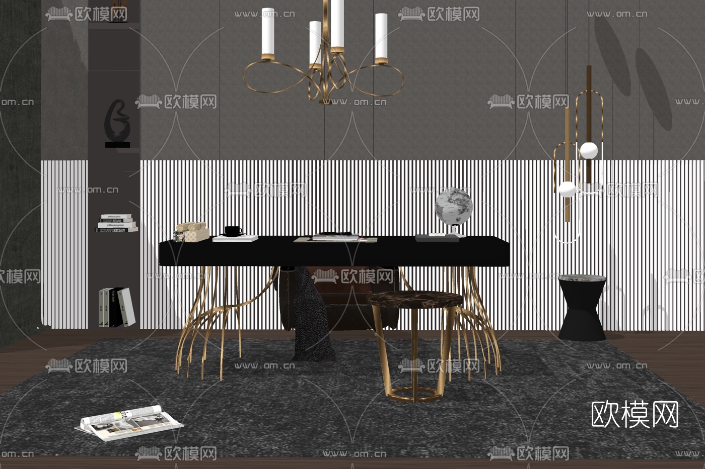 现代轻奢班台桌su模型下载