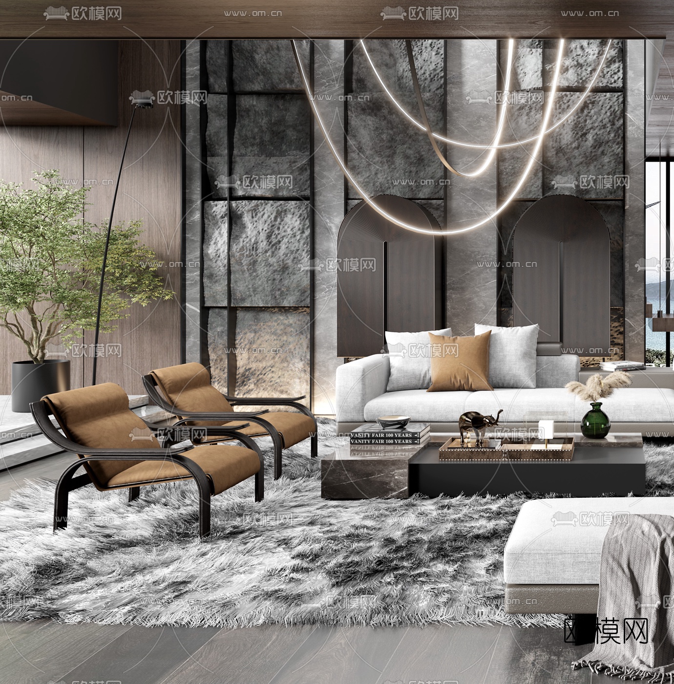 现代意大利布艺沙发组合3d模型