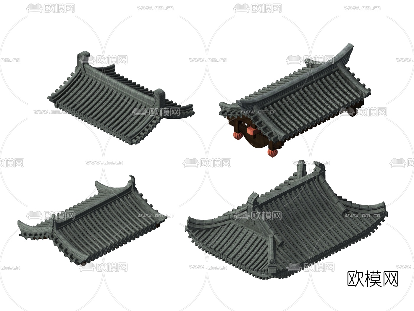 中式瓦片屋檐构件3d模型下载