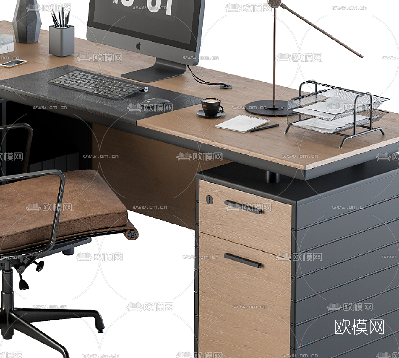 现代班台桌椅3d模型