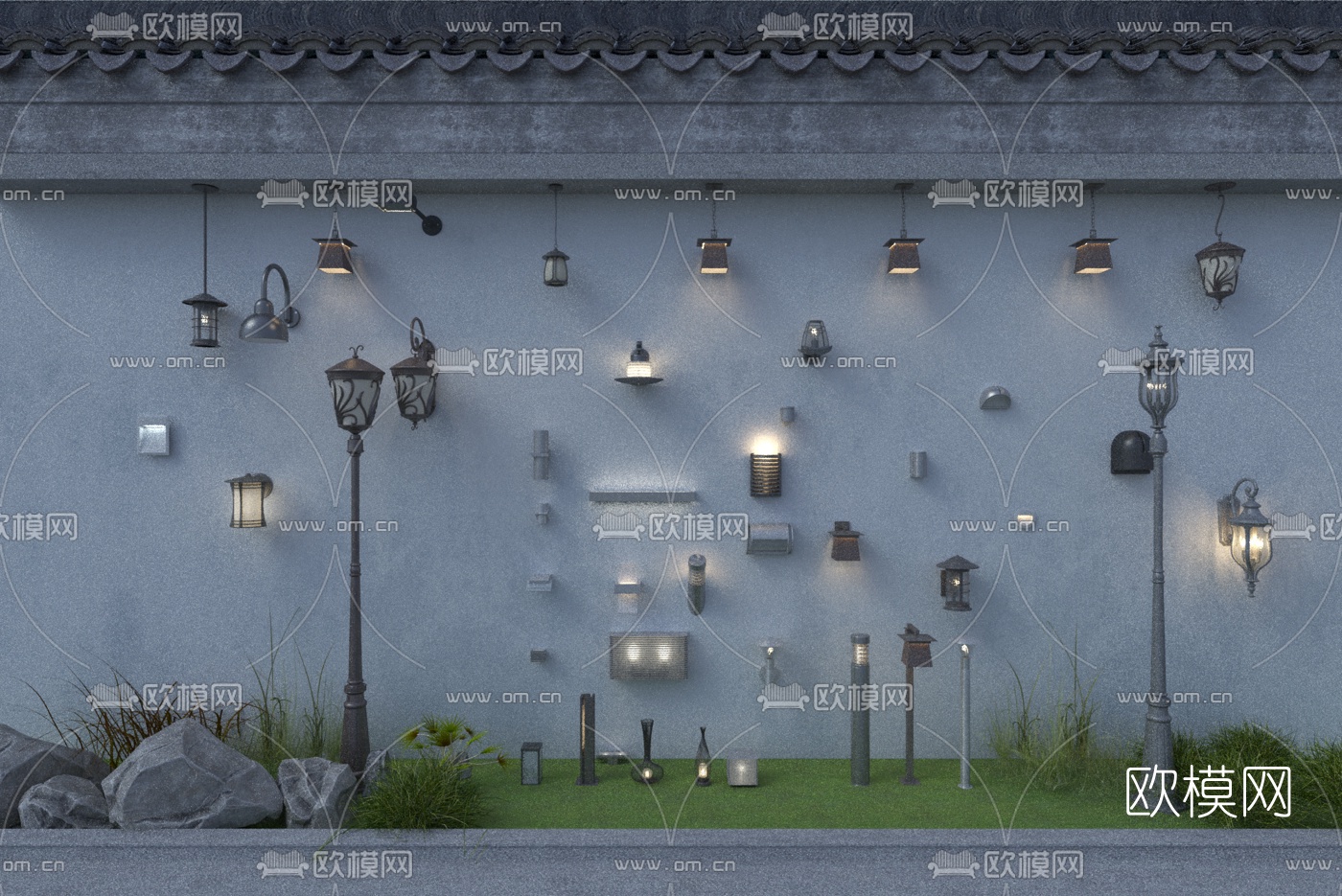 新中式户外灯庭院灯su模型下载
