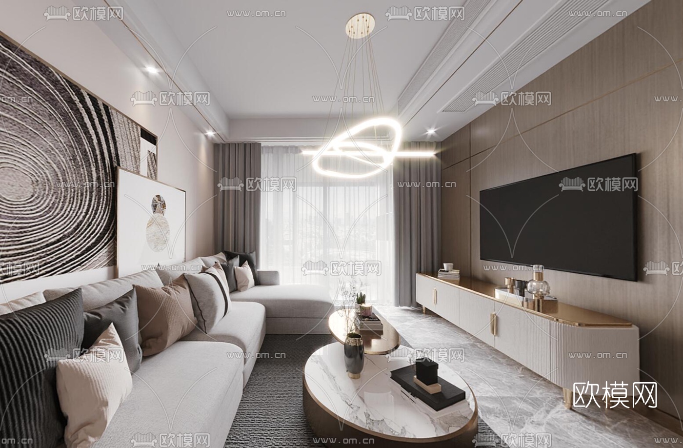现代客厅餐厅cr全景3d模型