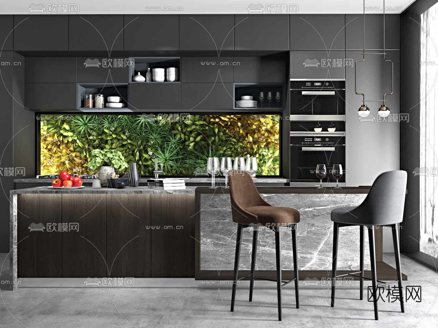 现代高级灰橱柜中岛柜3d模型下载