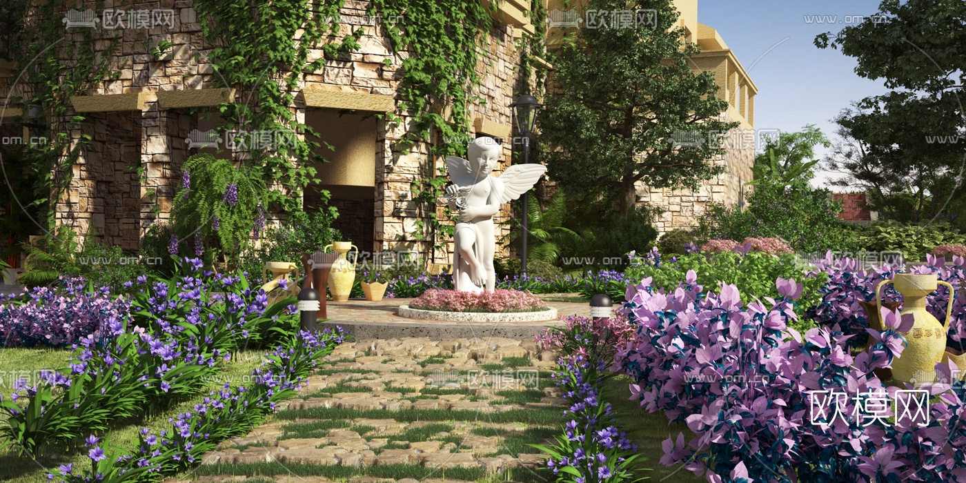 欧式庭院花园3d模型下载
