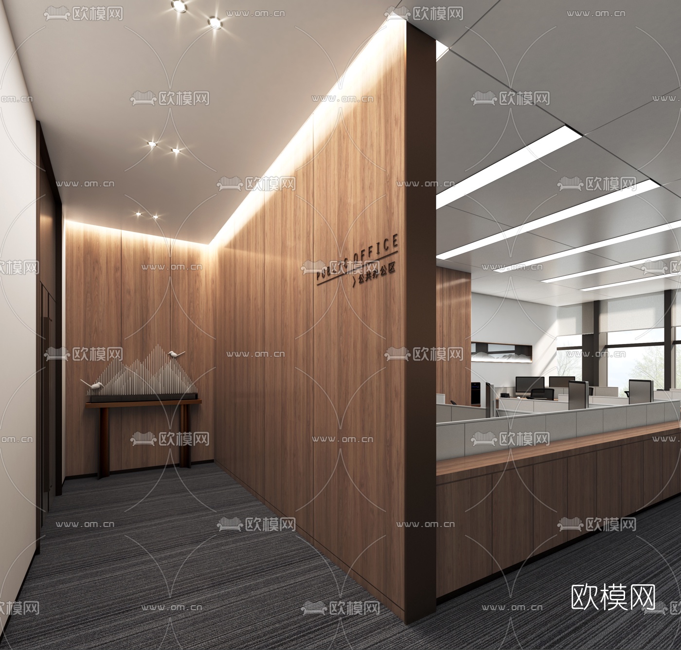 现代开放式办公室3d模型