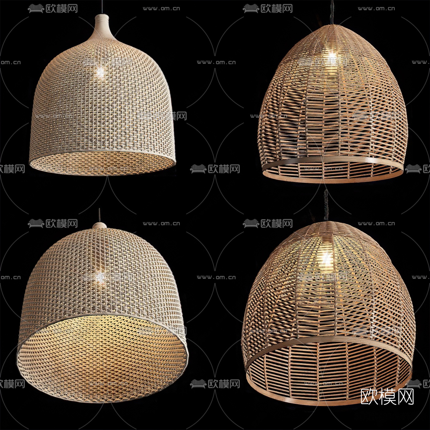 自然风藤编吊灯3d模型下载