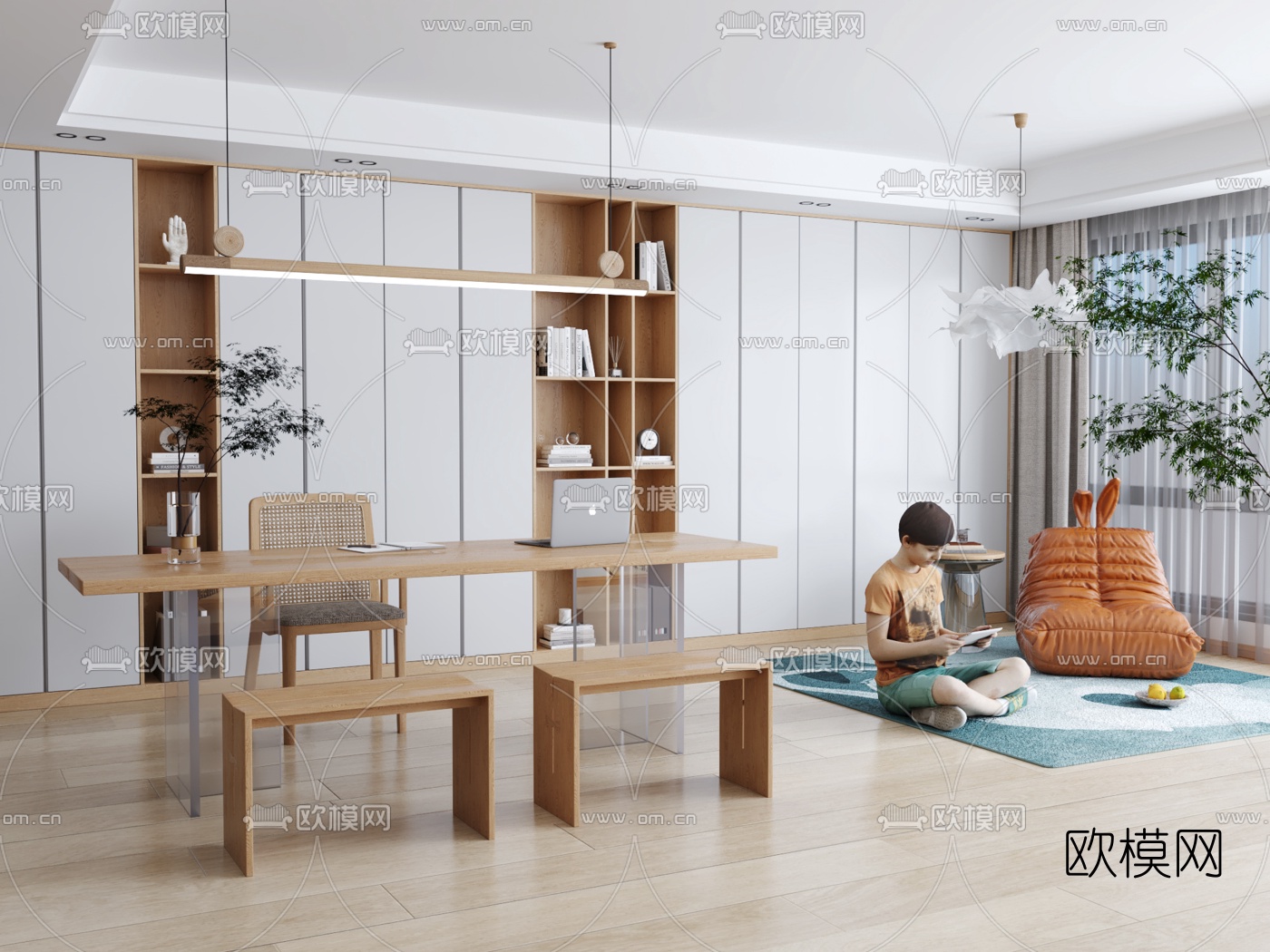 北欧书房su模型下载（渲染图1）