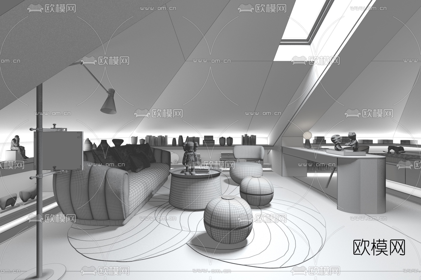 天鼓设计 现代阁楼休闲区3d模型下载（渲染图2）