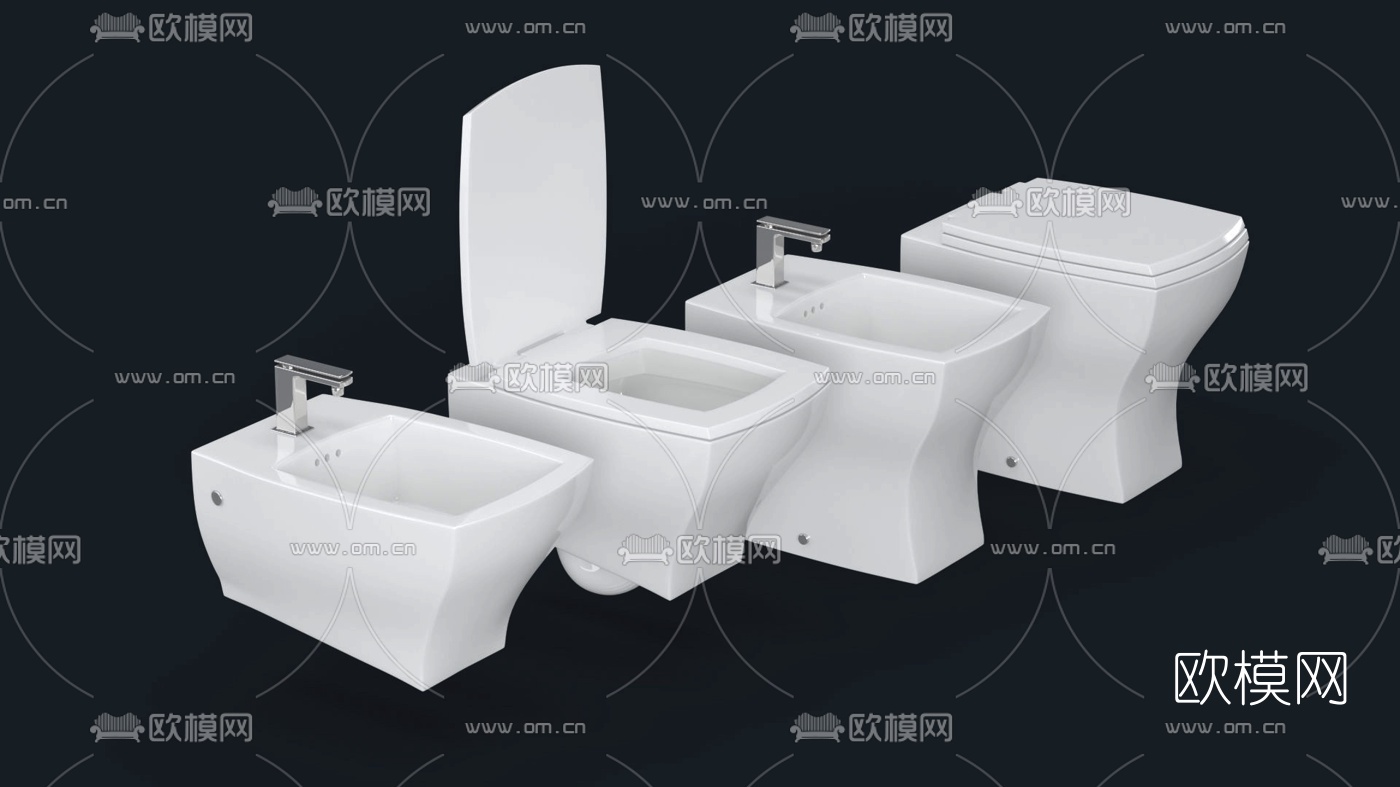 现代马桶坐便器3d模型下载（渲染图2）