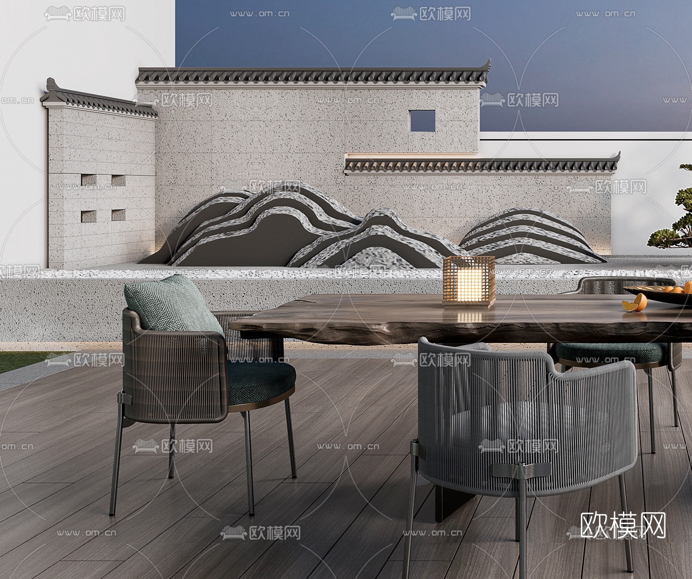 新中式别墅庭院3d模型下载（渲染图2）