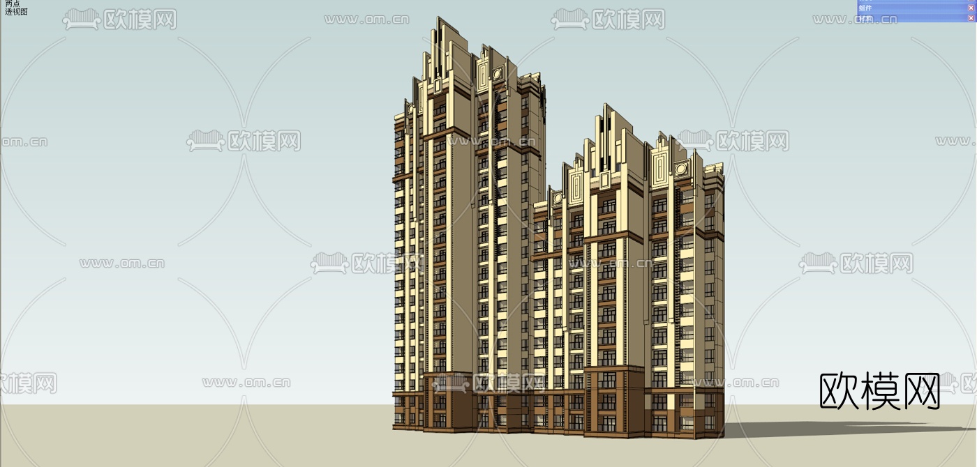 新古典超高层公寓楼su模型下载（渲染图2）