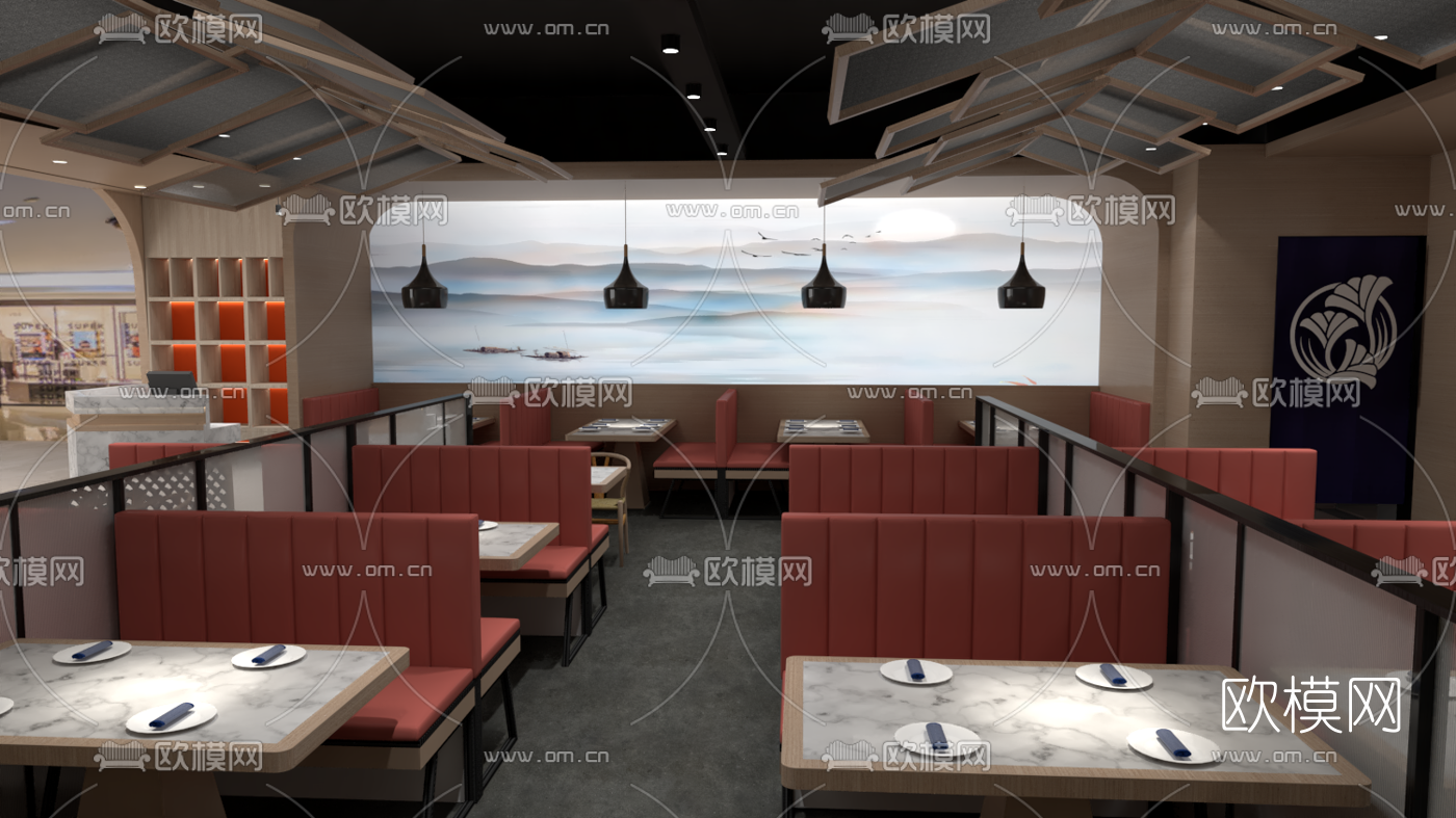 新中式餐厅su模型下载（渲染图3）