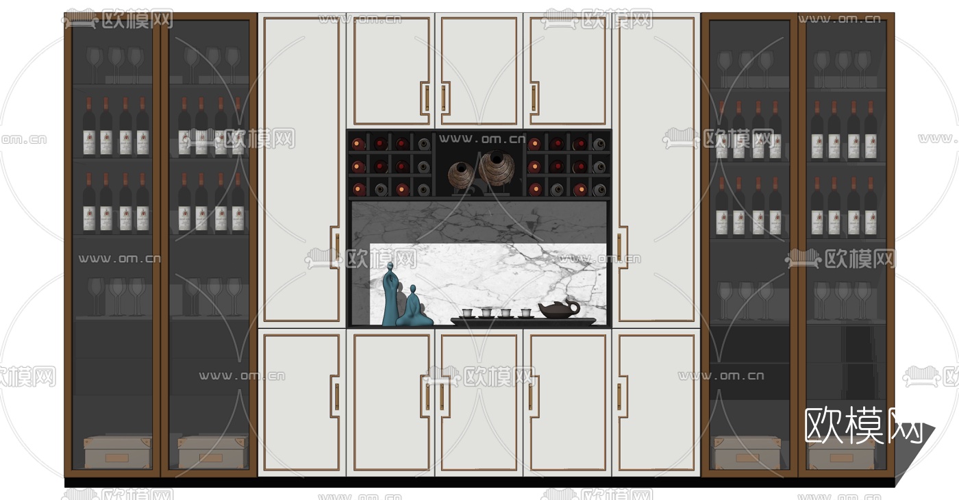新中式轻奢酒柜su模型下载