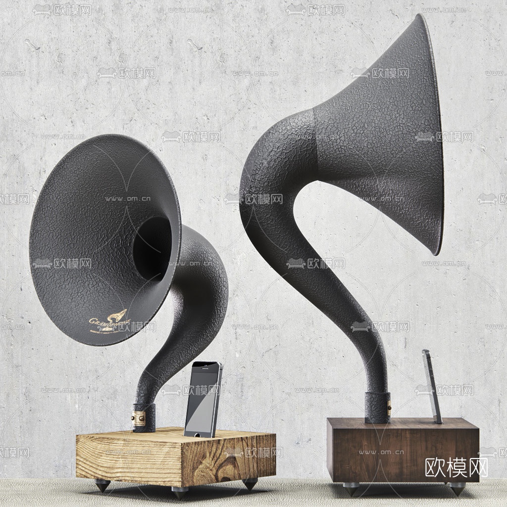 工业风蓝牙留声机音箱3d模型下载（渲染图1）