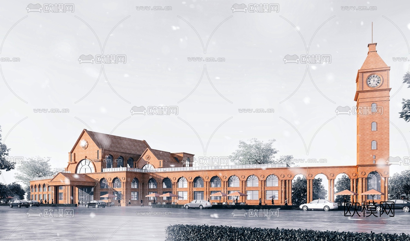 美式酒店外观3d模型下载