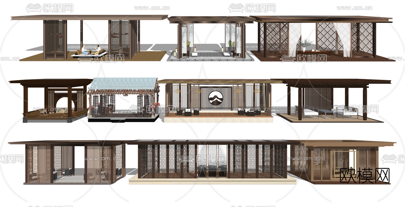 新中式景观亭子su模型下载