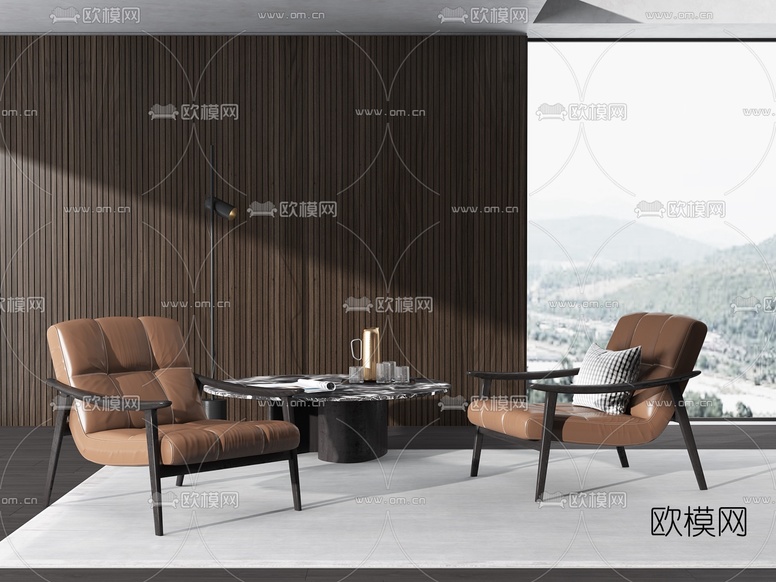 现代皮革休闲椅茶几3d模型下载