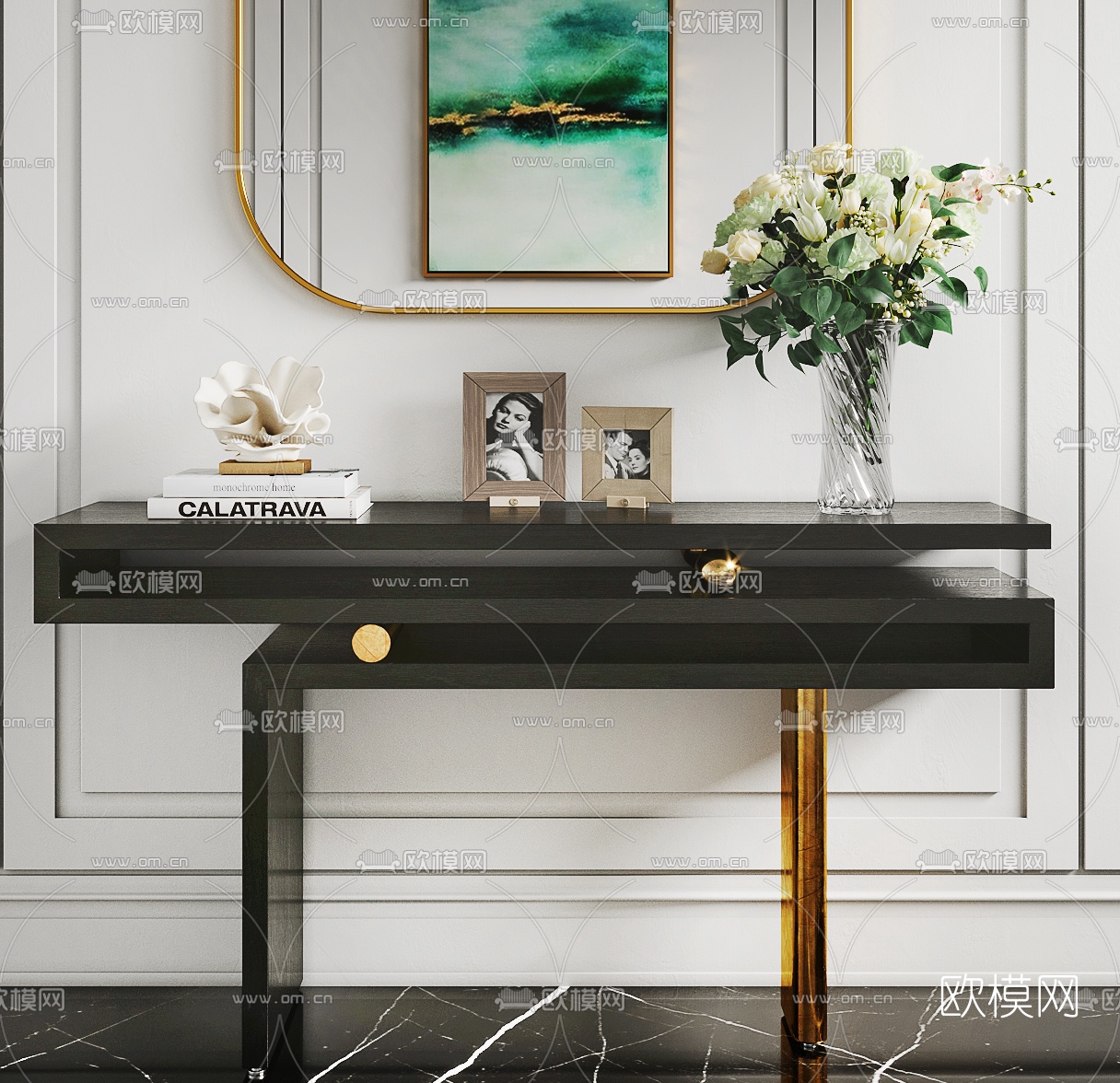现代轻奢端景台3d模型下载（渲染图2）