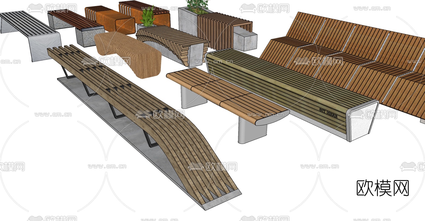 现代景观坐凳座椅su模型下载（渲染图2）