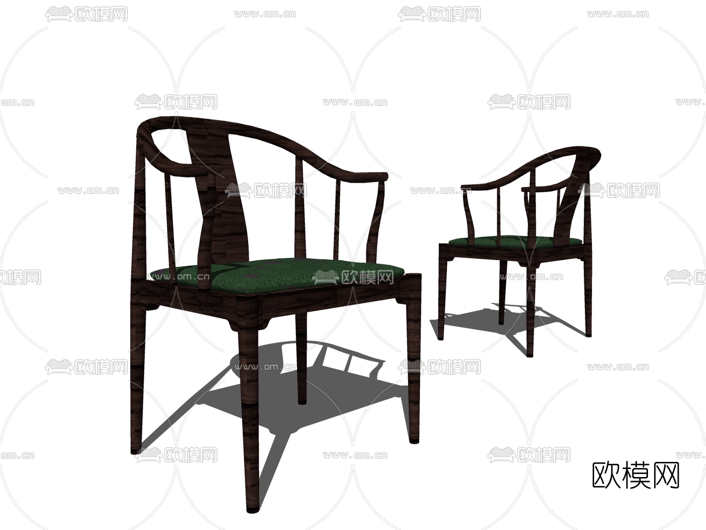 新中式实木单椅su模型下载
