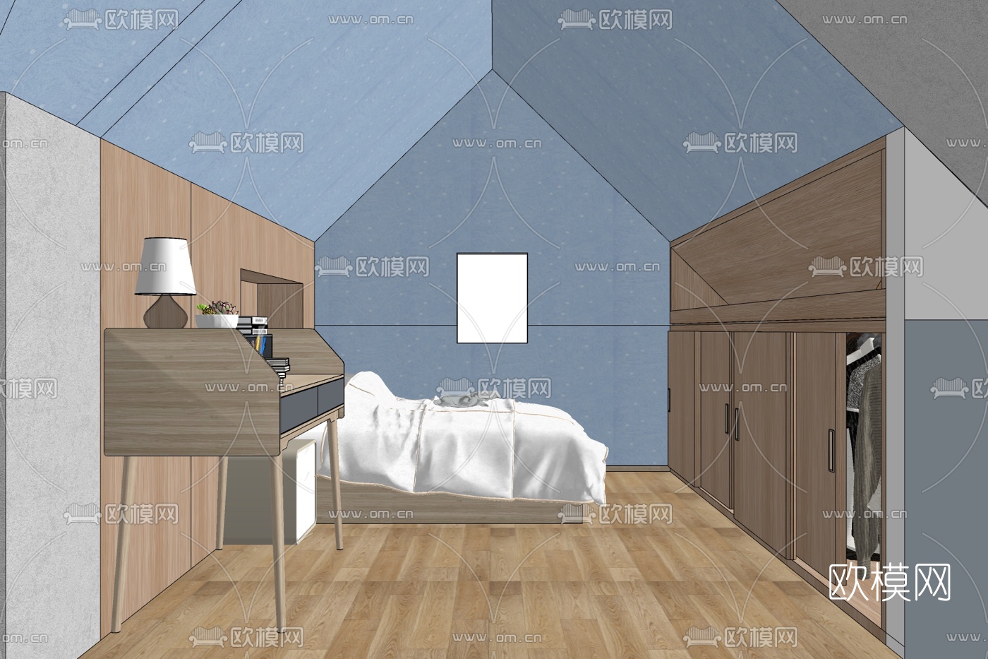 现代楼顶简约卧室免费su模型下载