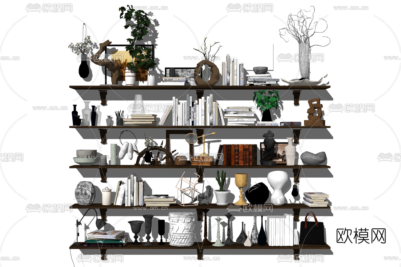 现代装饰书架su模型下载