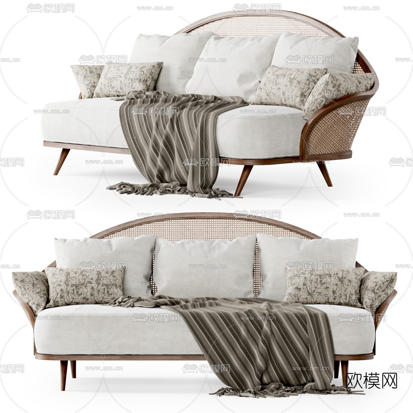 北欧布艺多人沙发 三人沙发3d模型下载