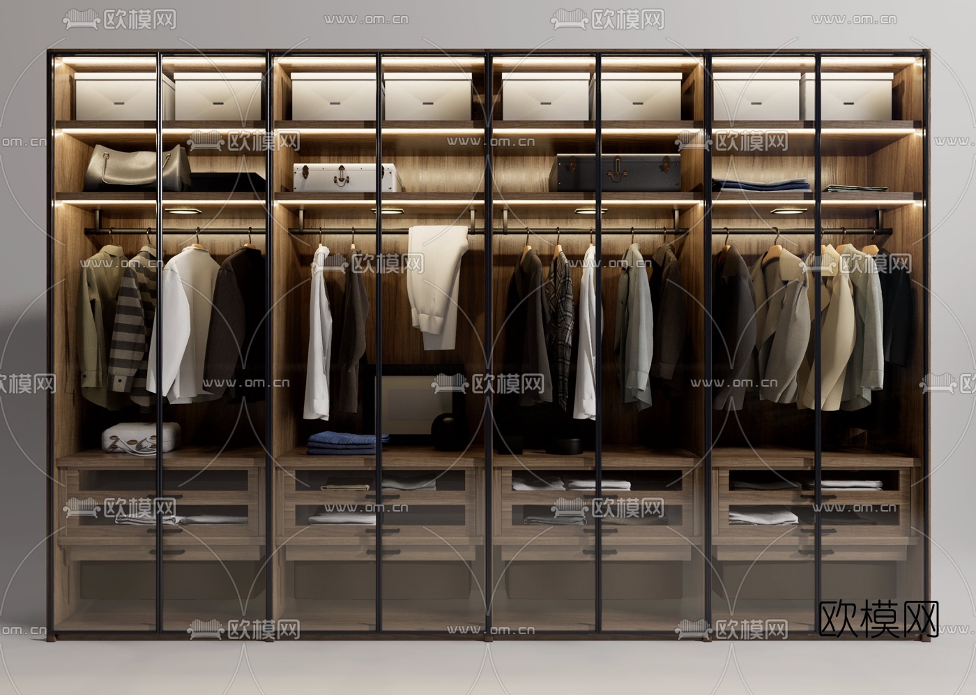 现代玻璃门衣柜su模型下载（渲染图1）