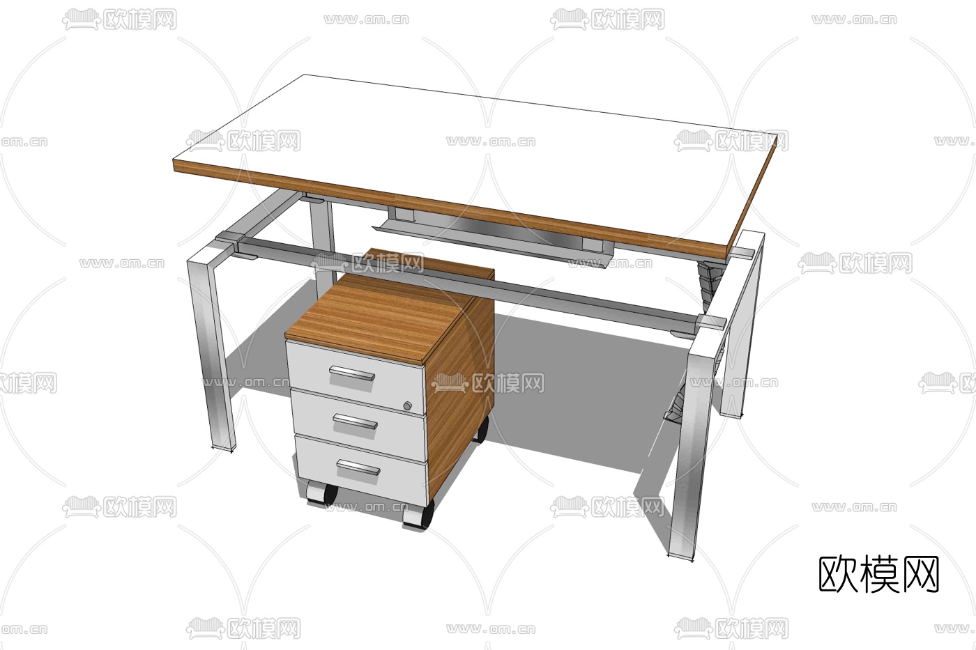 现代实木书桌免费su模型下载