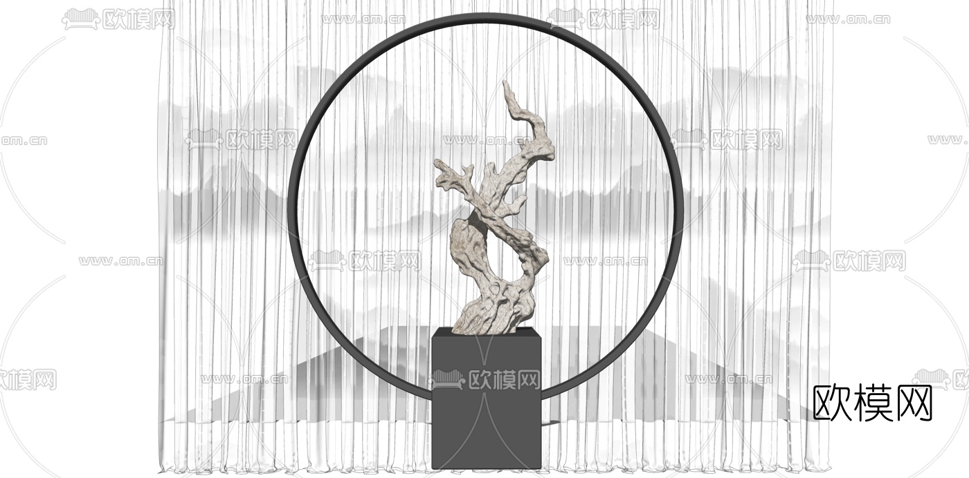 新中式景石雕塑小品su模型