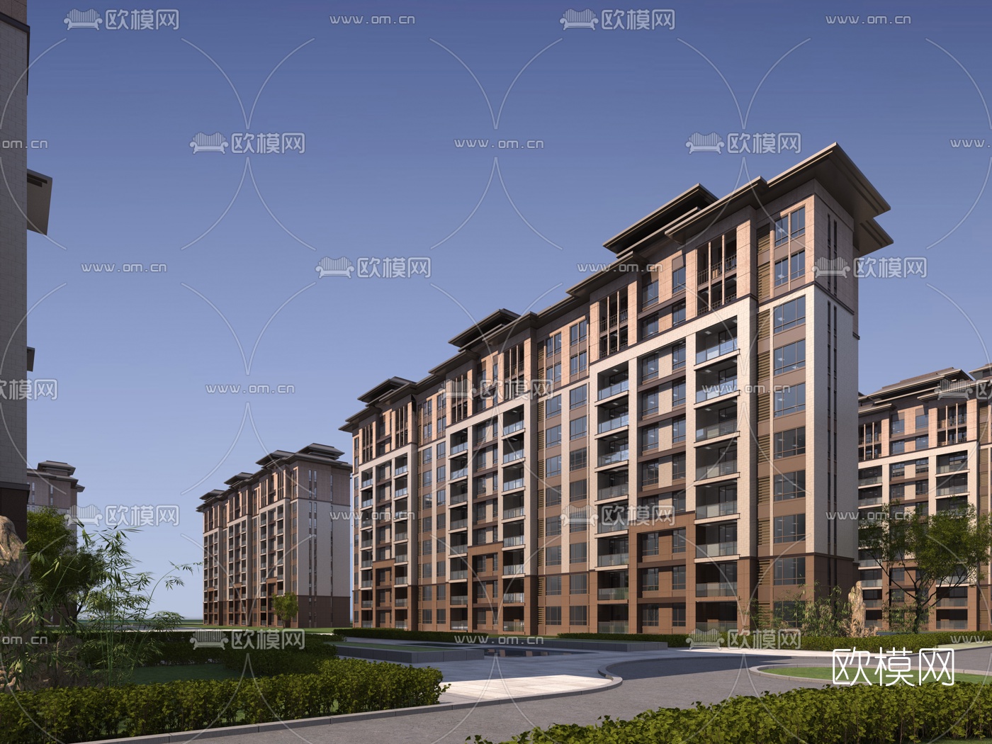 新中式多层住宅建筑外观3d模型