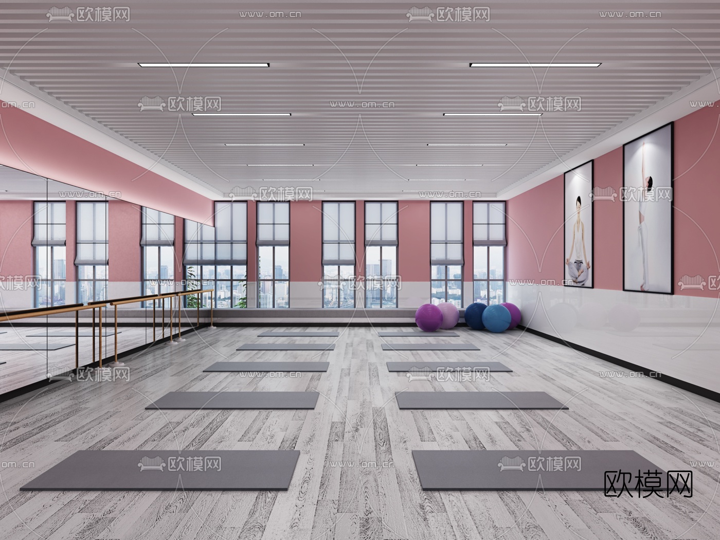 现代瑜伽室免费3d模型下载（渲染图1）