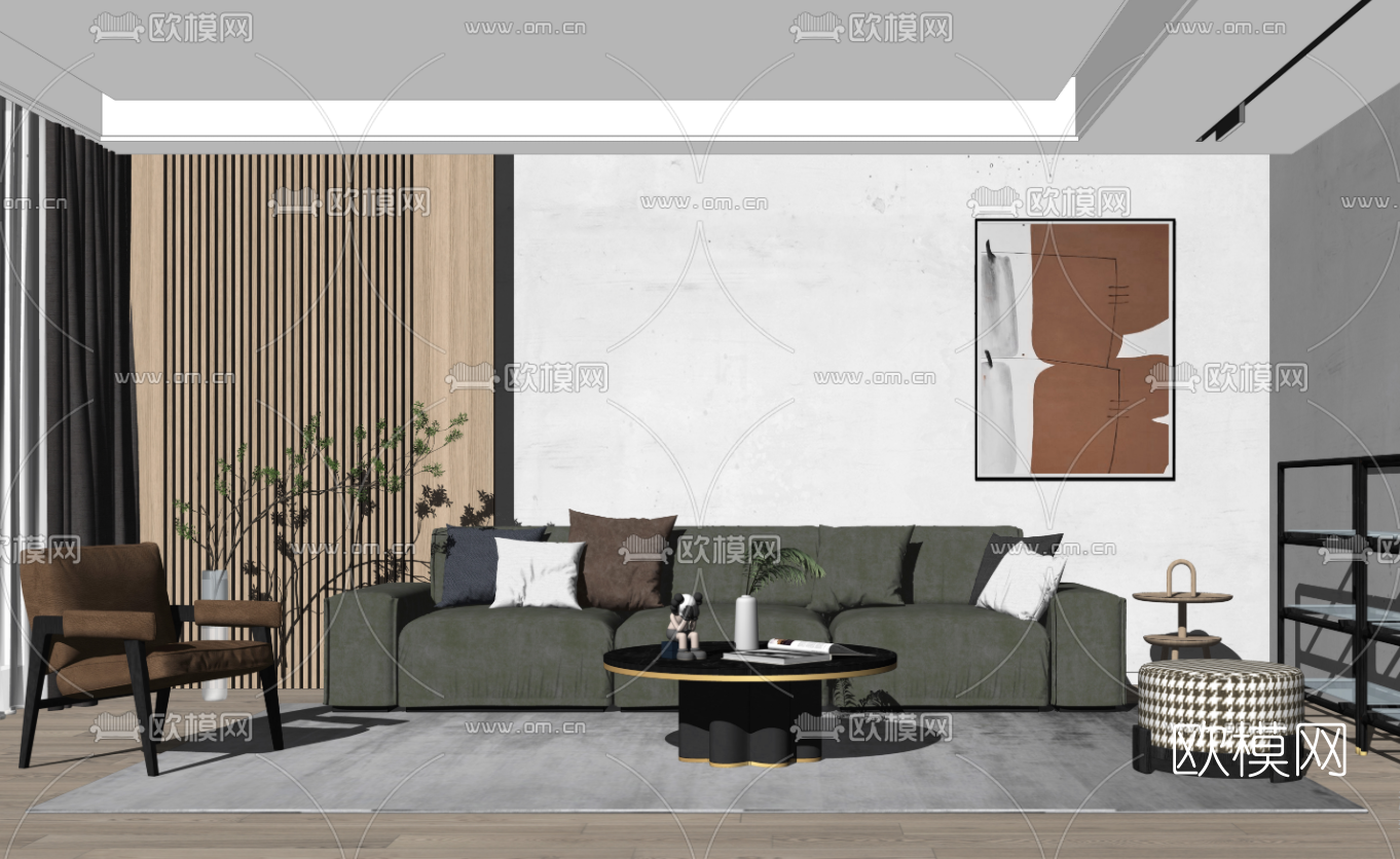 北欧客厅su模型下载