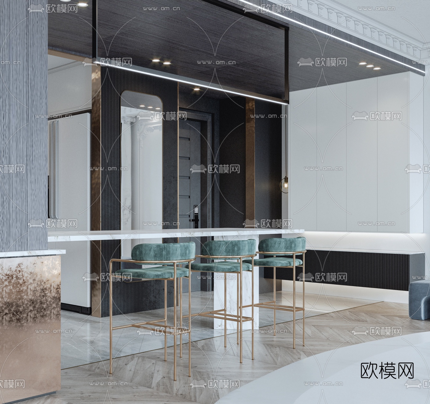 简欧客厅餐厅3d模型下载（渲染图4）