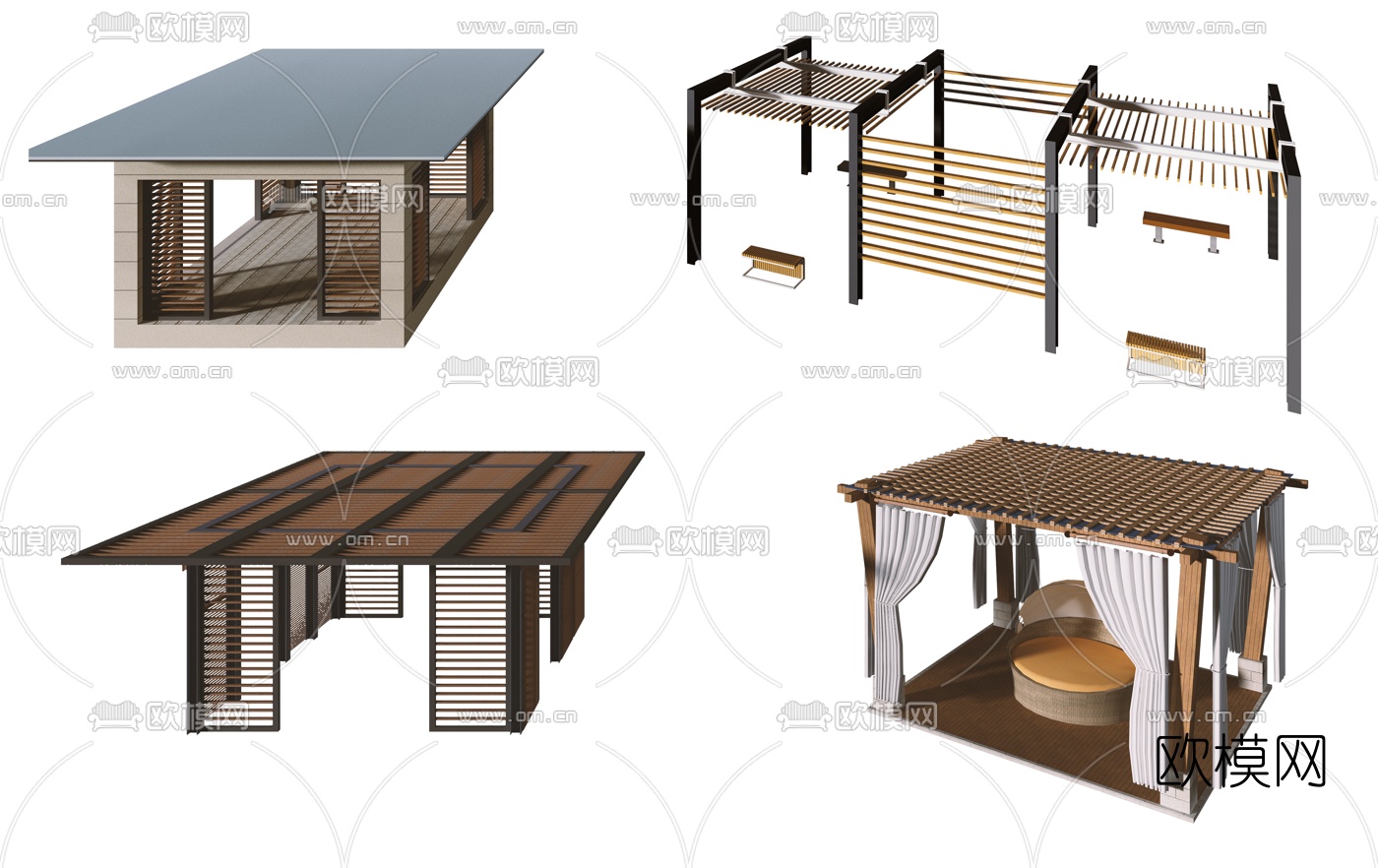 现代廊架构架3d模型下载