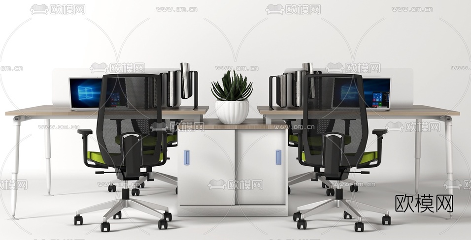 现代办公卡位桌椅3d模型下载(渲染图2)