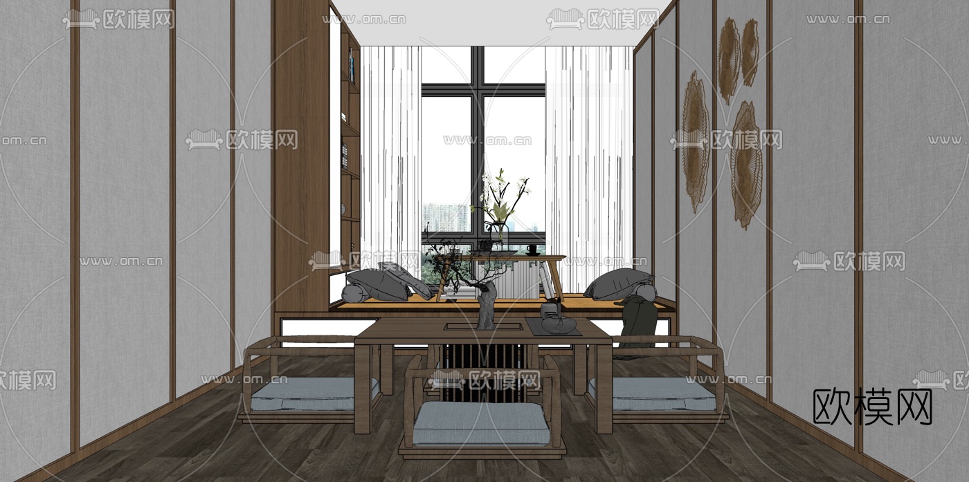 新中式榻榻米su模型下载