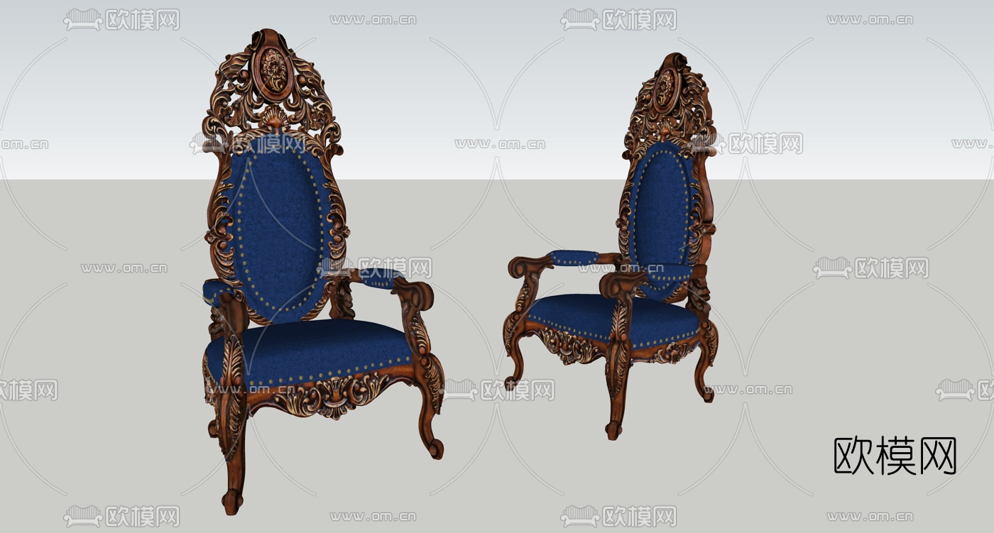 欧式古典靠背单椅su模型下载（渲染图2）