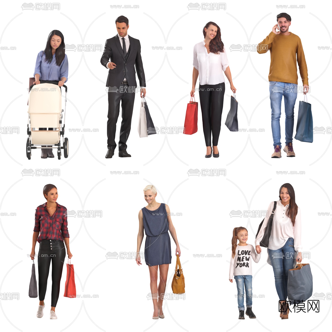 现代购物逛街人物3d模型下载