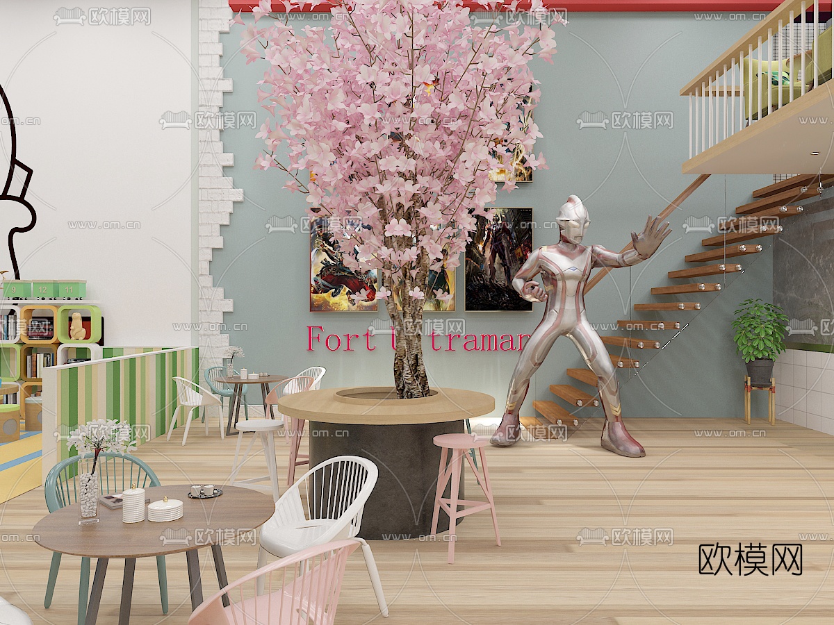 现代奥特曼汉堡店免费3d模型下载（渲染图3）