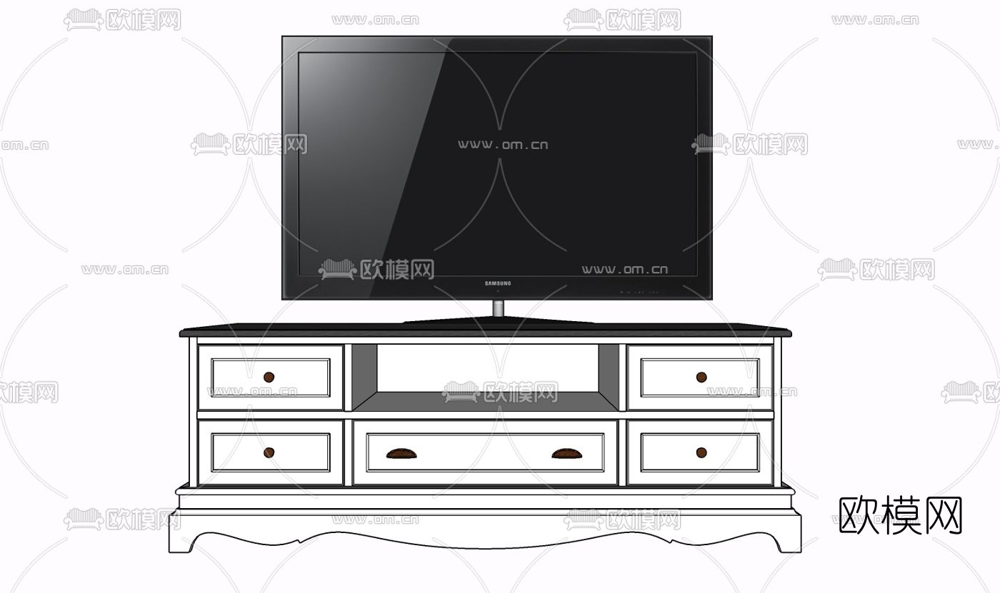 简欧实木电视柜免费su模型下载