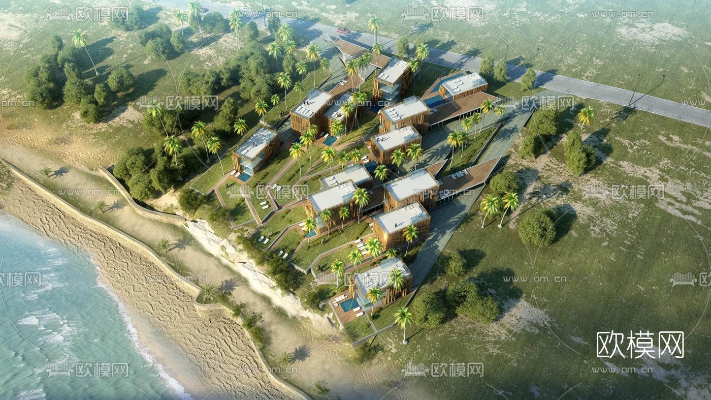 现代海边度假会所鸟瞰规划3d模型下载_ID10295284_3dmax免费模型-欧模网