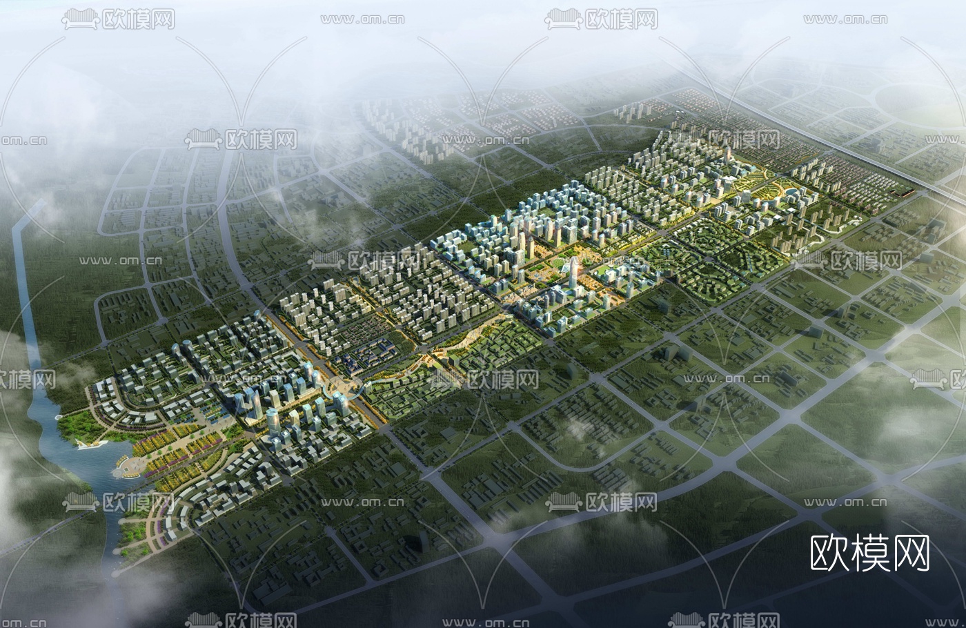 现代城市建筑鸟瞰规划3d模型下载