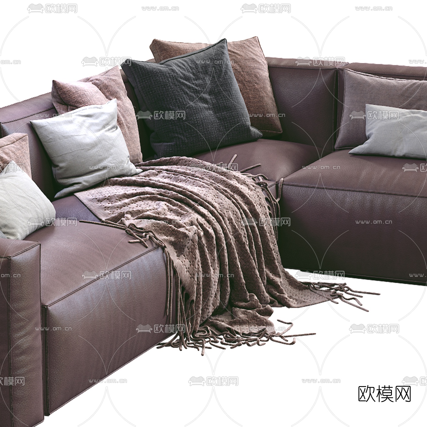 现代皮革转角多人沙发3d模型下载（渲染图3）