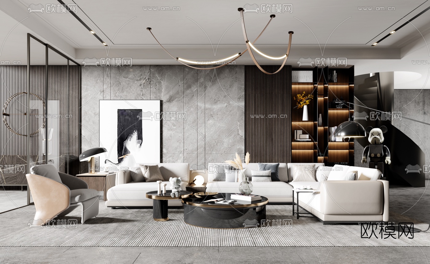 现代布艺转角沙发组合3d模型下载