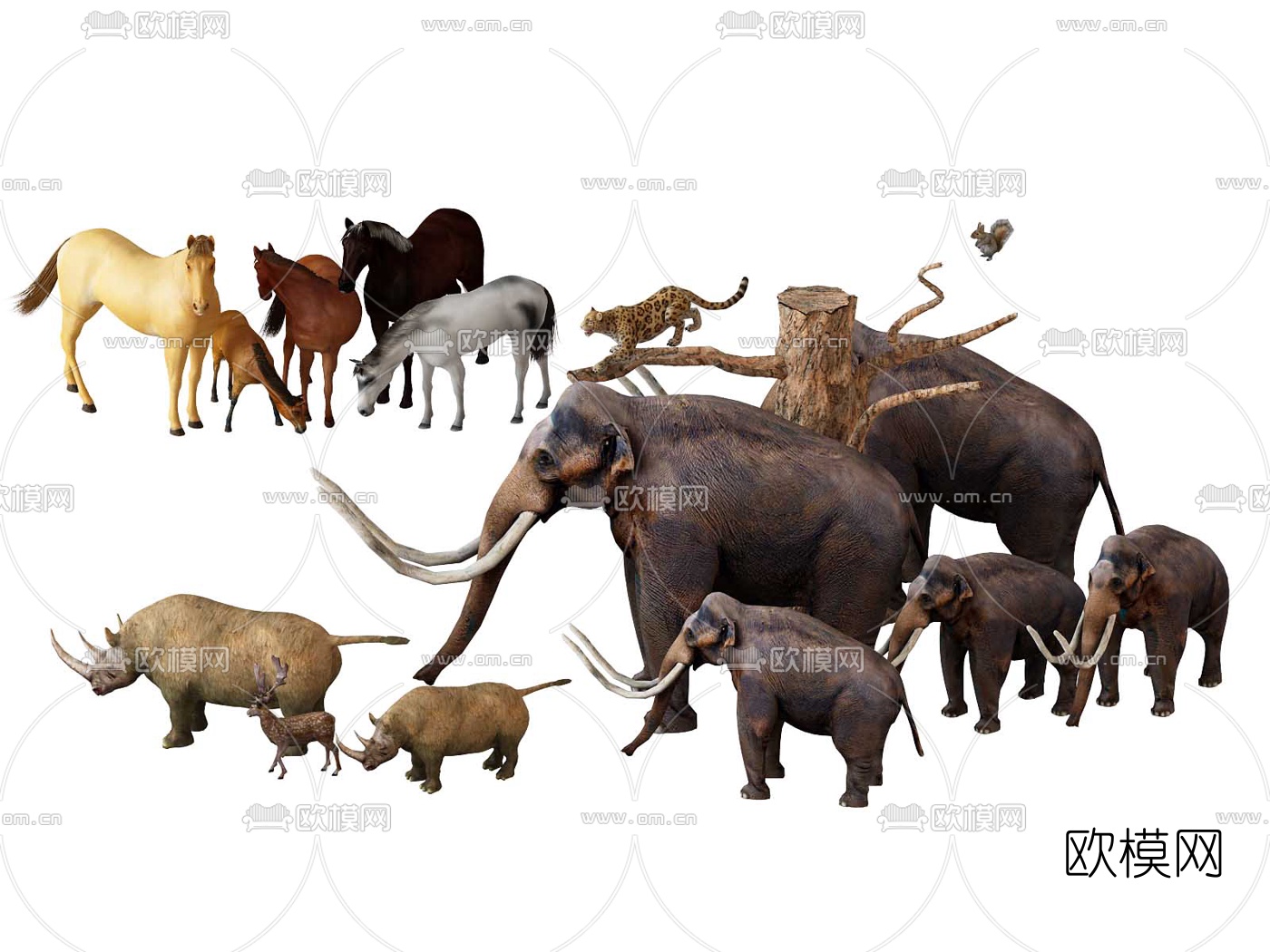 现代大象犀牛马豹子动物3d模型下载