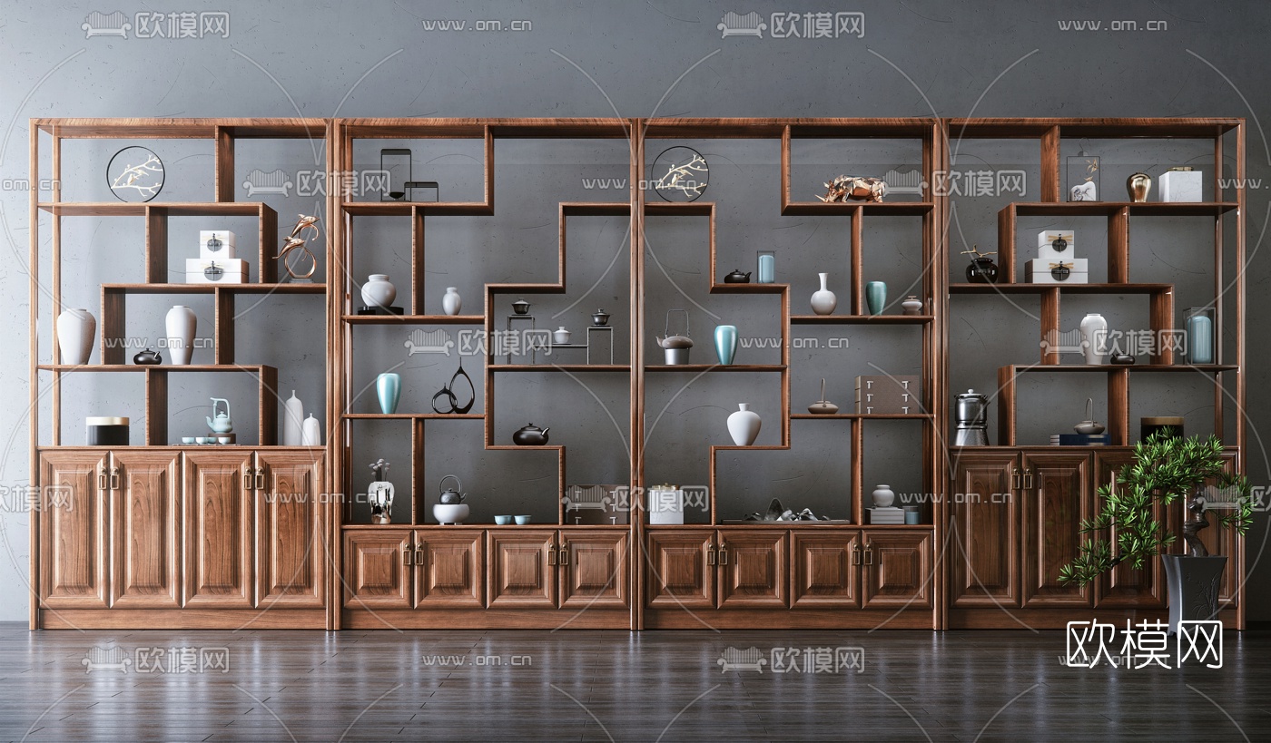 中式实木博古架3d模型