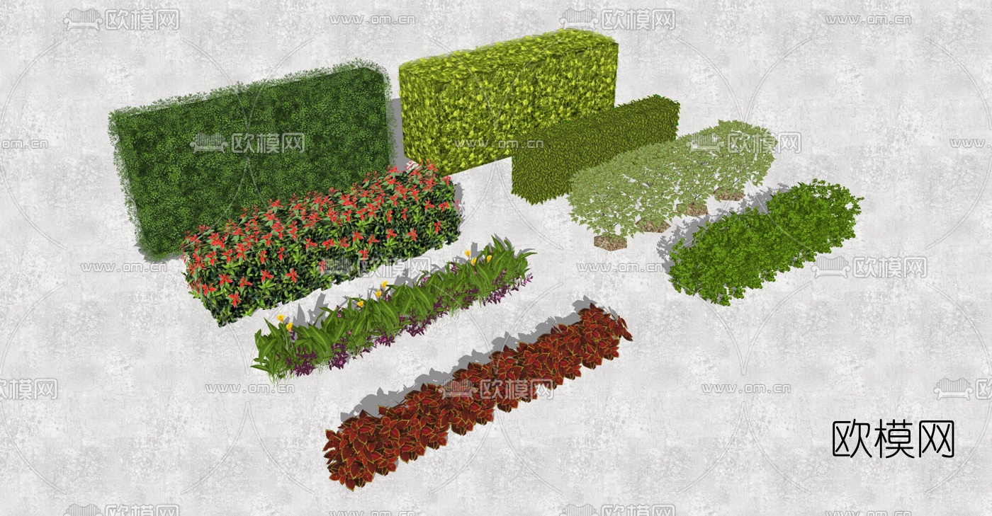 现代绿篱灌木丛su模型下载