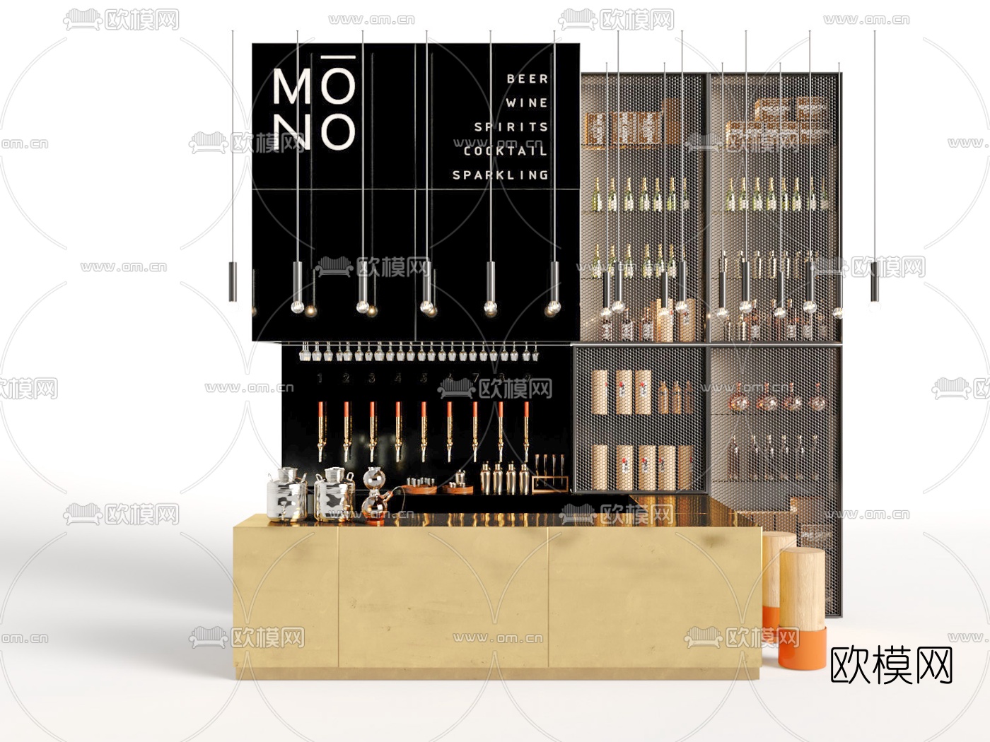 工业风咖啡吧台酒柜3d模型下载