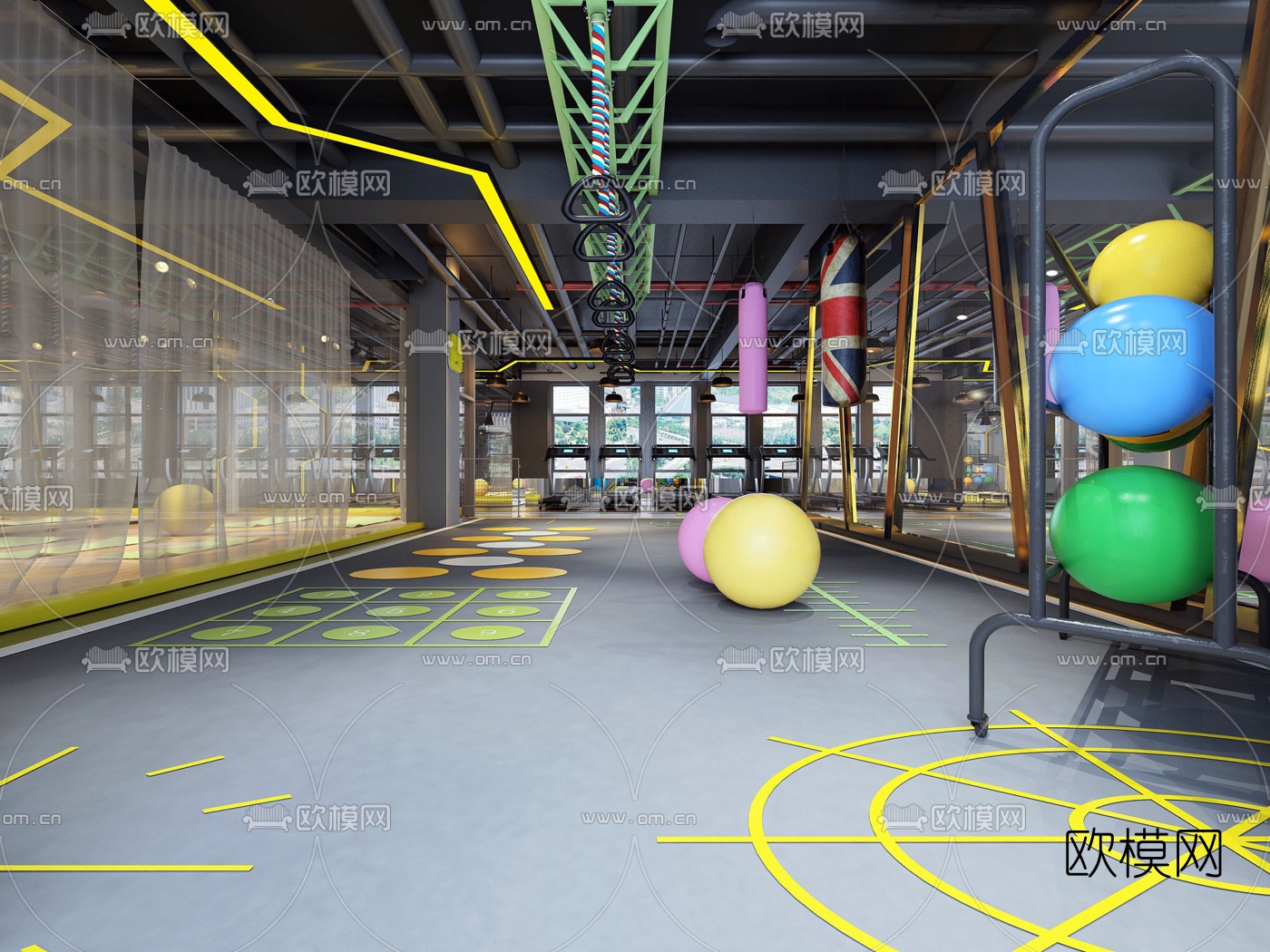 工业风健身房3d模型下载